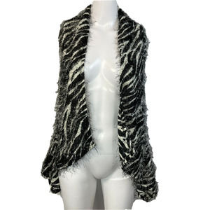 Viva You Cardigan Sweater Womens Sz S Black White Zebra Eyelash Open Vest